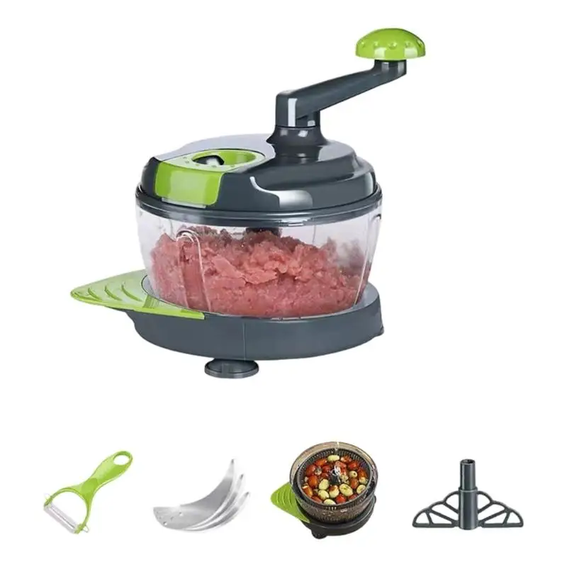 

652F Multifunctional Manual Grinder Vegetable Chopper Processor For Efficient Kitchen Preps With 402 Steel Blade