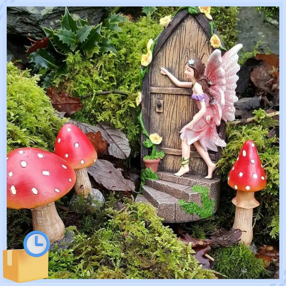 

ABTK-Miniature Door Statue Decor Resin Fairy Knocking On The Door Outdoor Garden Statue Hanging Ornament Decoration