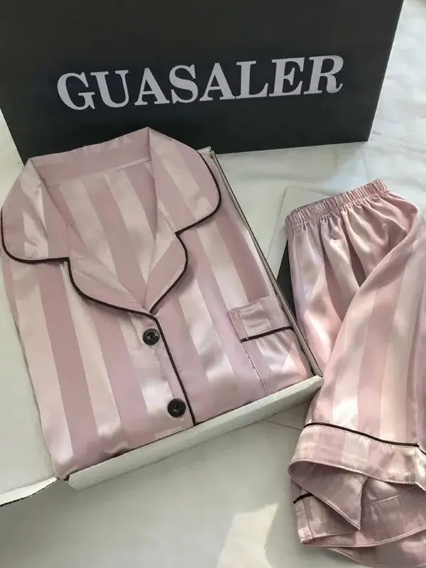 sexy-ice-silk-nightwear-set-for-women-short-sleeve-neck-design-home-clothes-student-suitable-autumn-season-chinese-origin