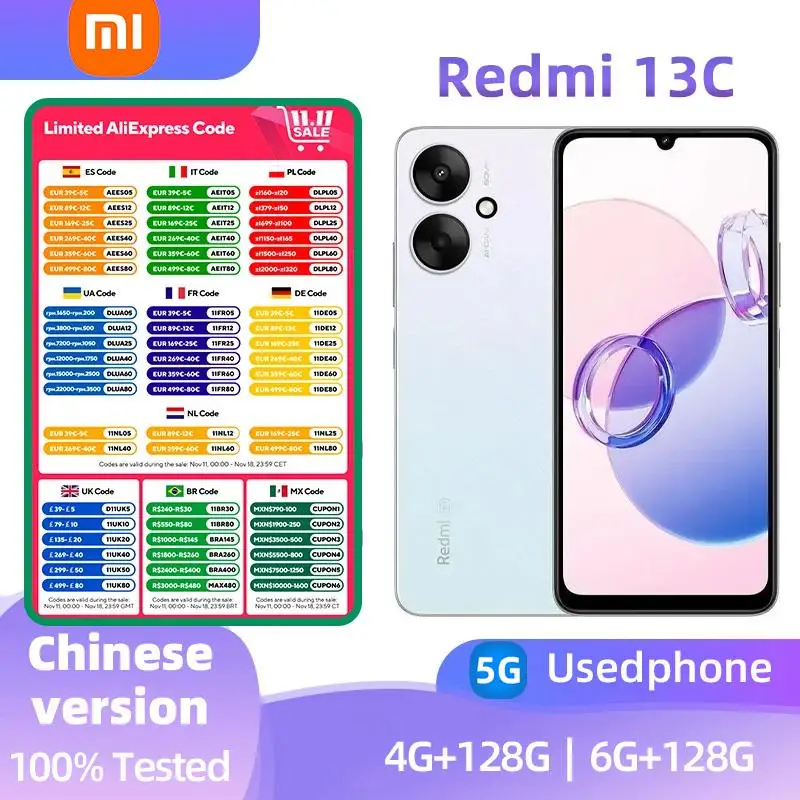 Top Redmi 13C 5G Android 6.74inch MediaTek Dimensity 6400+ RAM 4GB ROM 128GB 50MP Camera original used phone