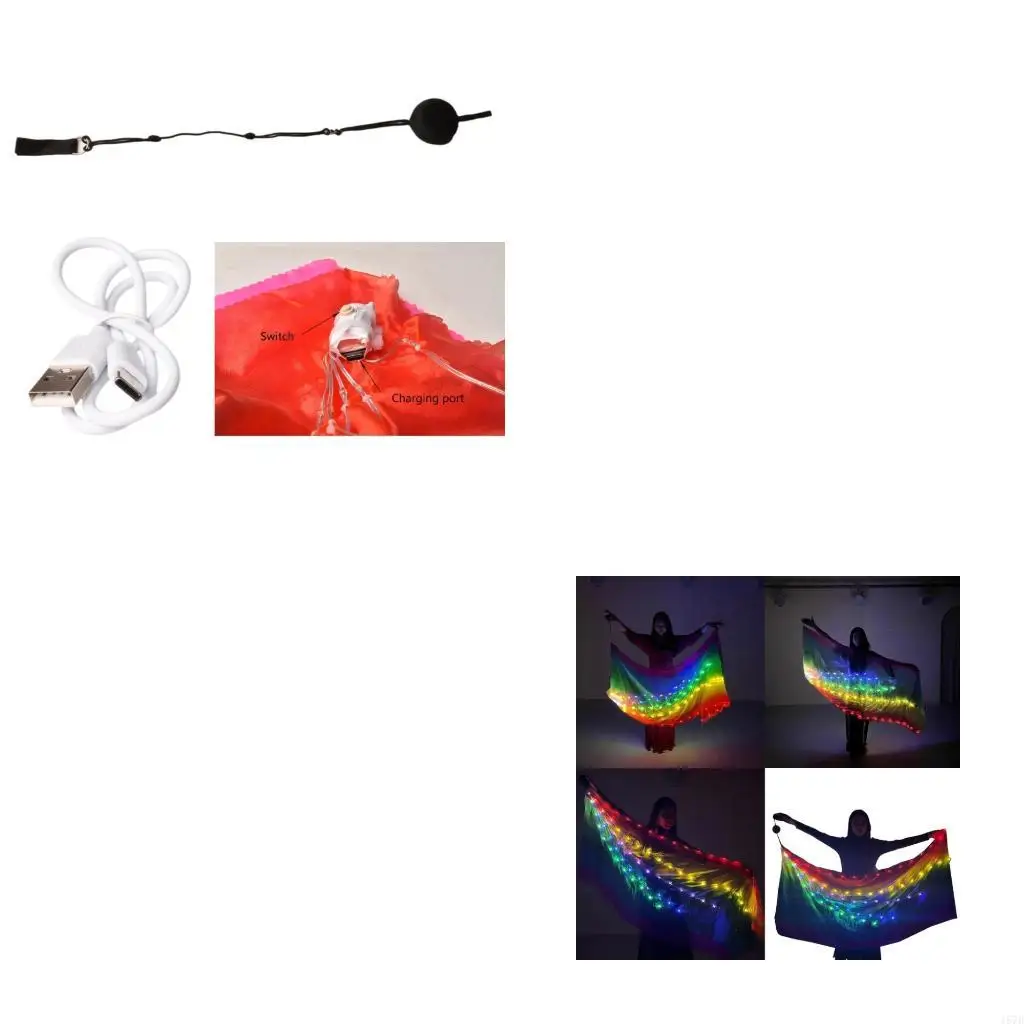 Led Gym Ribas Belly Dance Led Veils Accesorios danza del vientre Led Dance Silk Velo para Festival Party 157d