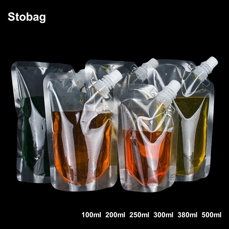 

StoBag 100pcs Transparent Liquid Nozzle Bags Packaging Drinking Clear Juice Beverage Sealed Storage Small Large Reusable Pouch