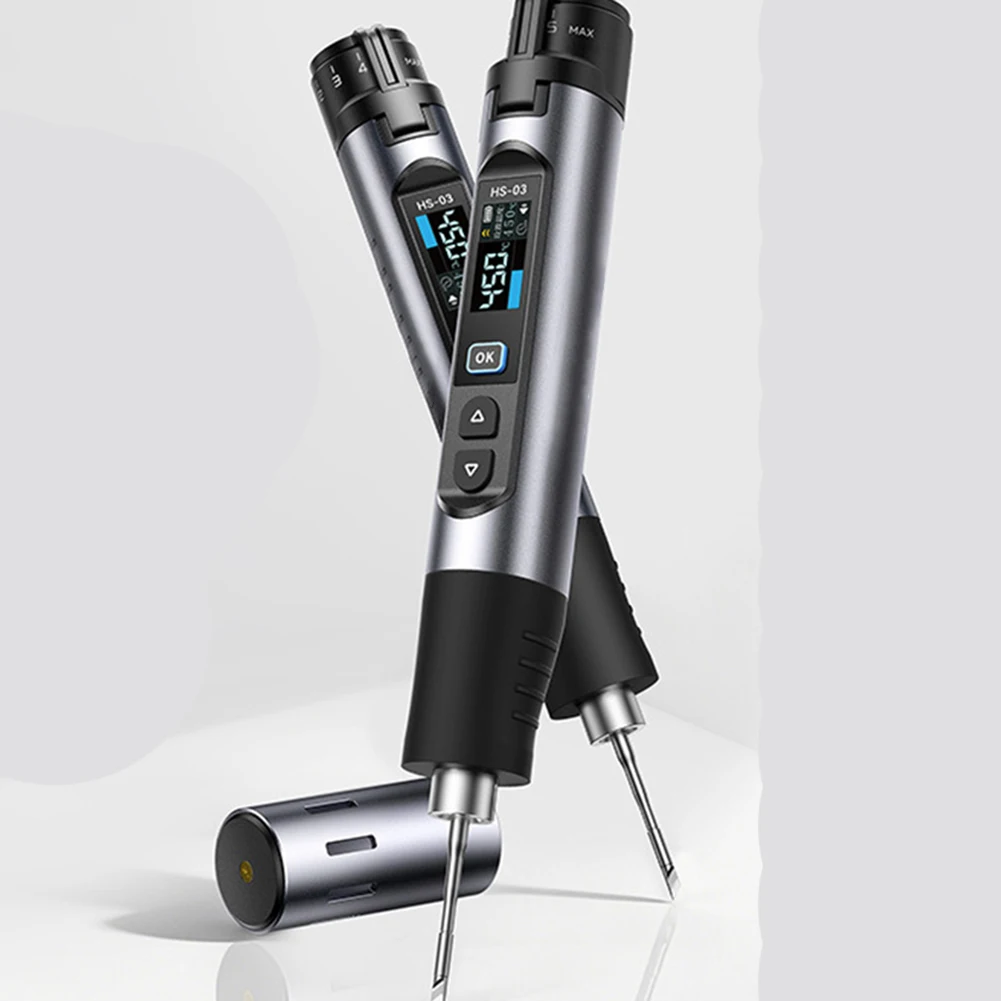 HS-03 Cordless Soldering Iron Featuring Dual Power Support Wired or Battery and 0.96 Inch IPS Screen for Real Time Monitoring