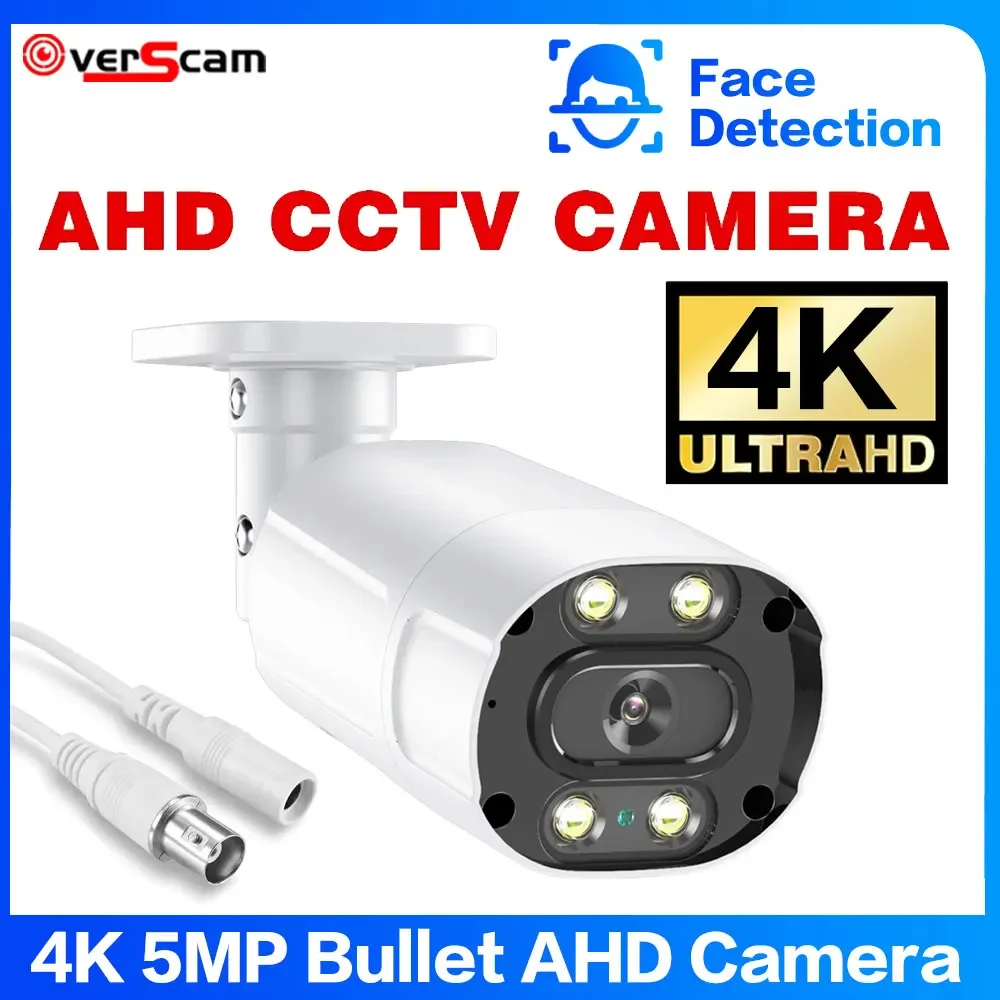 Kamera CCTV 4K 8MP deteksi wajah, kamera AHD 5MP BNC, Video pengawasan keamanan rumah luar ruangan Analog peluru Warna penglihatan malam