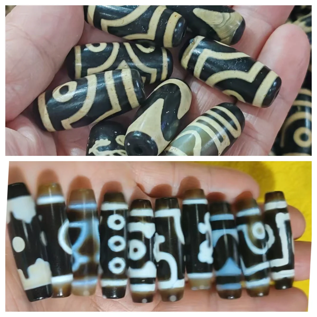 100pcs/lot natural multi-pattern old agate dzi wholesale Weathering lines Black-yellow Advanced craftsmanship Bracelet Necklace