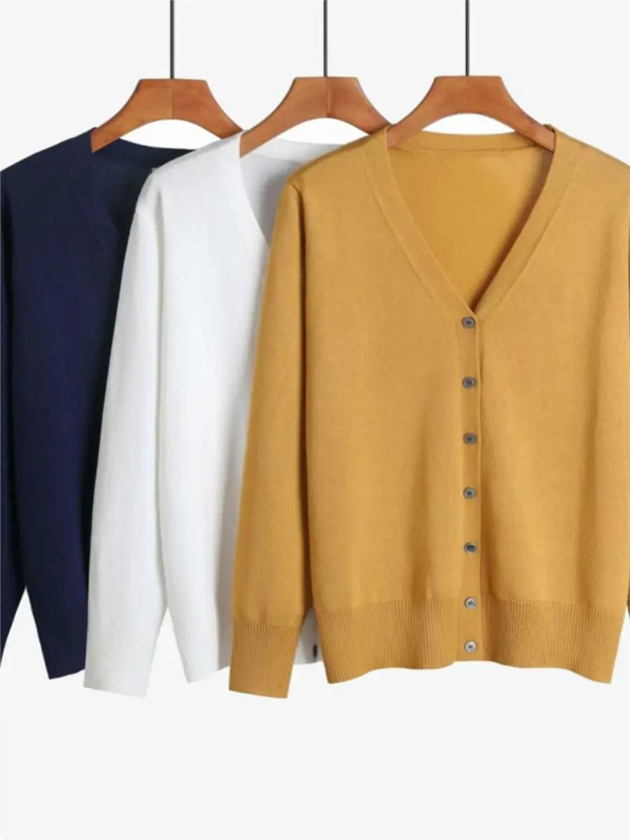 

Women's V-Ne Wool Knitted Open Cardigan Loose Large Size Long Sve Outerwear New Sle Versatile Top Spring Autumn Season