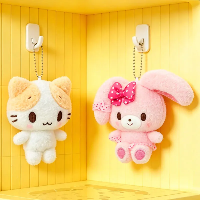 Sweet Cloud Cat &Bouncy Bunny Plush Keychain Cute Cartoon Fluffy Plush Doll Pendant Bag Ornament Soft Stuffed Toy Gift For Girls