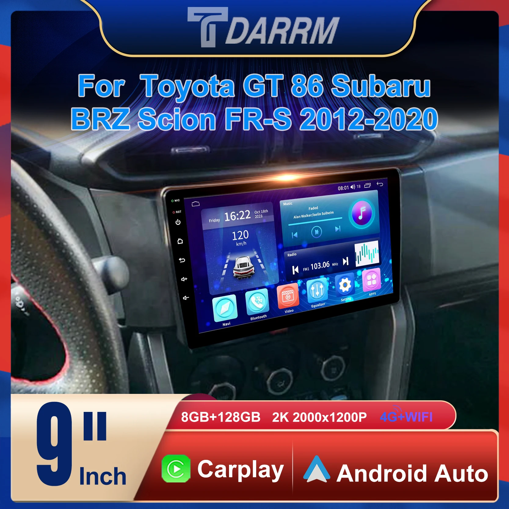 لتويوتا GT 86 سوبارو BRZ سليل FR-S 2012-2020 راديو السيارة أندرويد مشغل وسائط متعددة لتحديد المواقع والملاحة شاشة Carpaly ستيريو السيارات