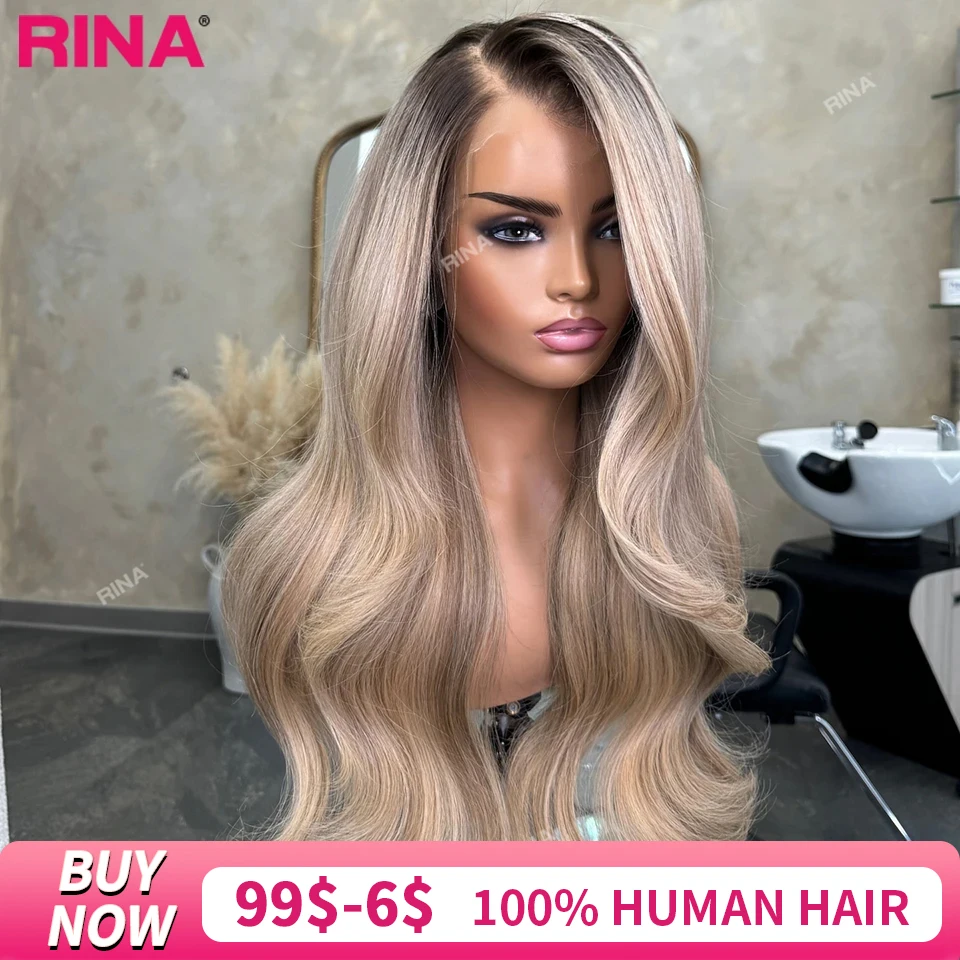 

Highlights Ash Blonde 180 Density 13x6 Lace Frontal Wig Preplucked Brazilian Human Hair Transparent Lace Frontal Wig For Women