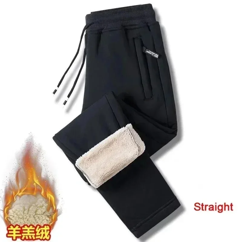 Pants Wool Lining Thick Lambskin Knitted Sweatpants Winter Men's Cotton Tight Casual Pants Male Factory Work Pants