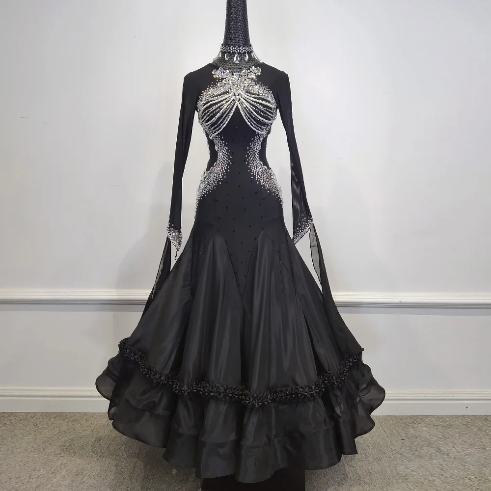 

PEIDANCE New Arrival Tailor-made Black International Standard Ballroom Waltz Modern Tango Fox Trot Dance Dress For Competetion