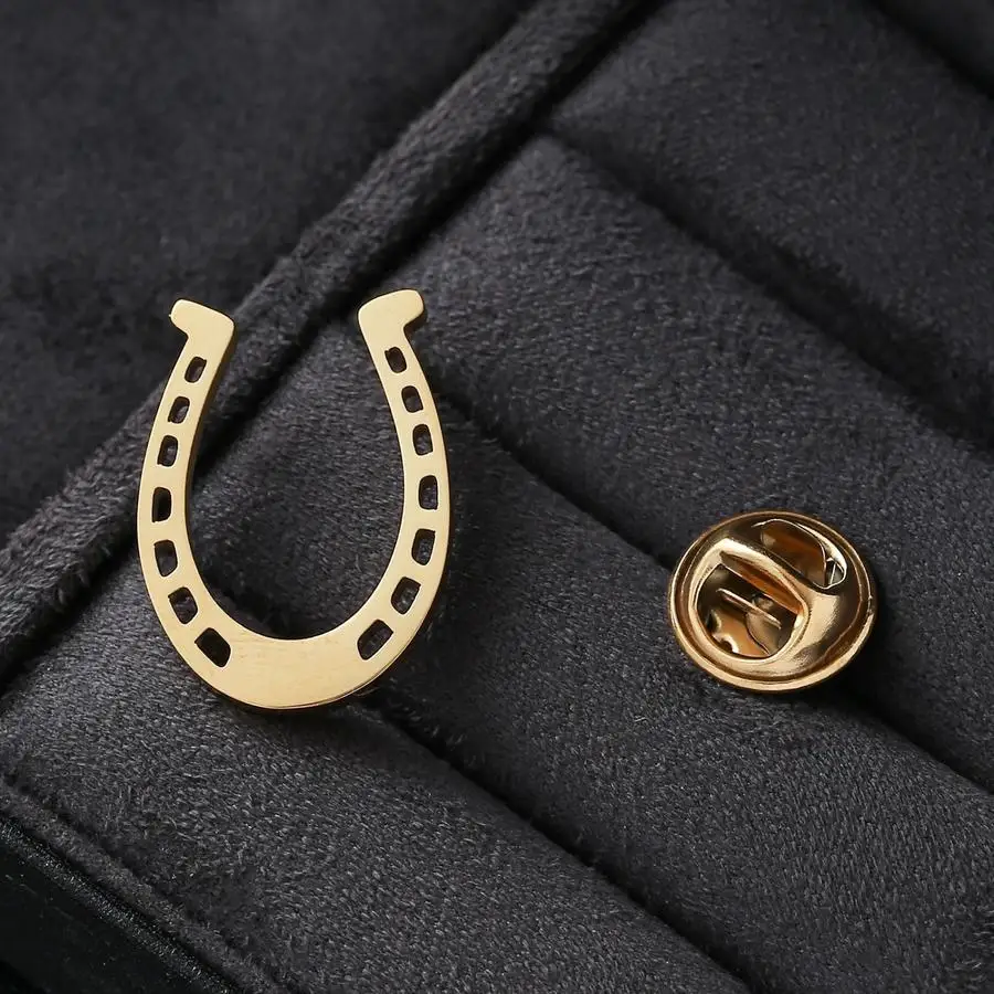 1/5/10/20/50/100pcs U-Shaped Horseshoe Symbol Steel Brooch, 18K Golden Plated Durable Lightweight Luxury Hollow Design, Unisex E