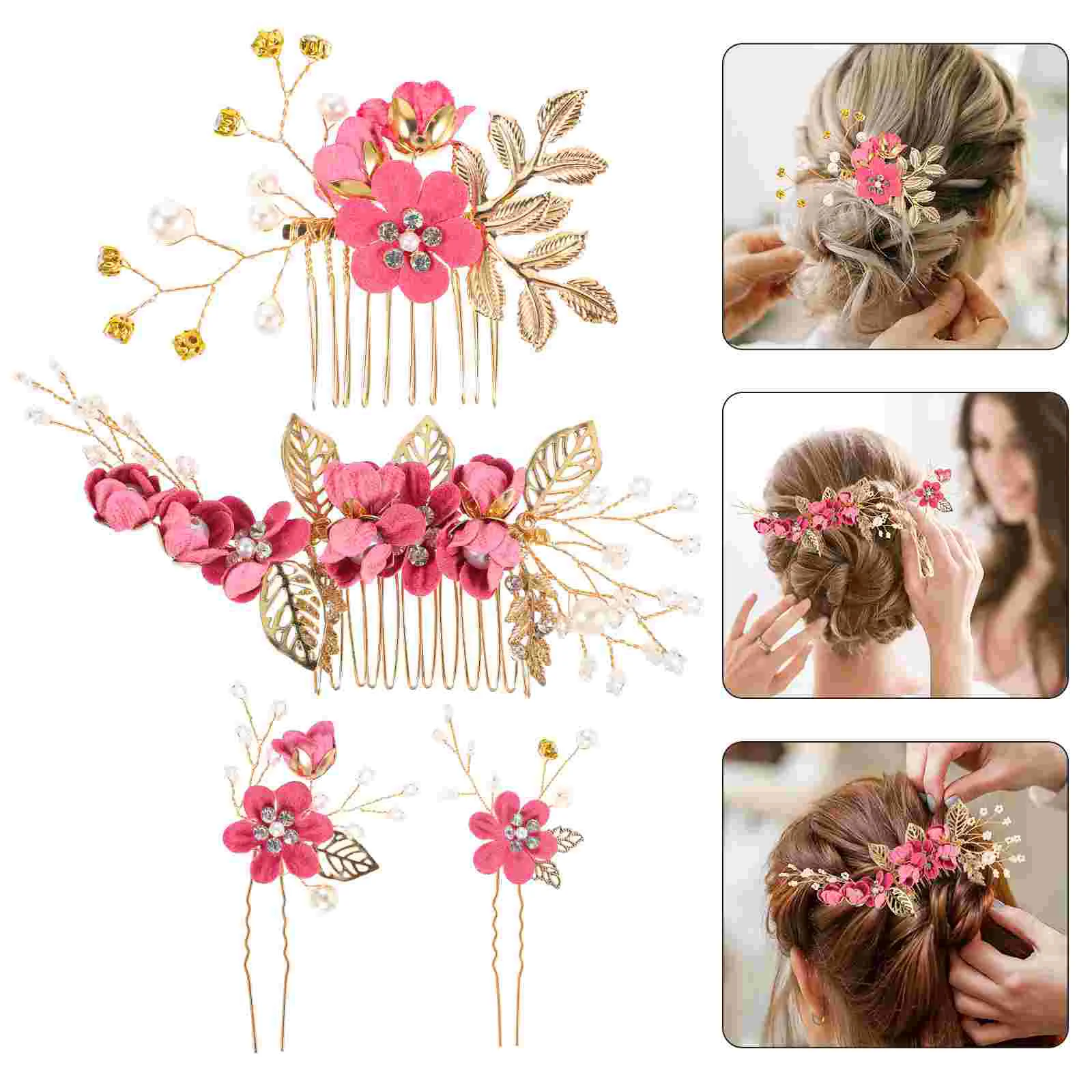 4 Pcs Rhinestone Wedding Dress Accessories Bride Comb Set for Bridal Beautiful Color Hair Combs Engagement