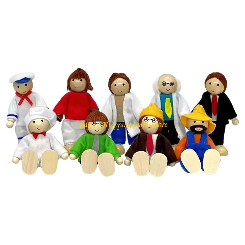 

23GD Jointed Wooden Family Dolls 9 Figures Pretend Play Activity Role Play Props