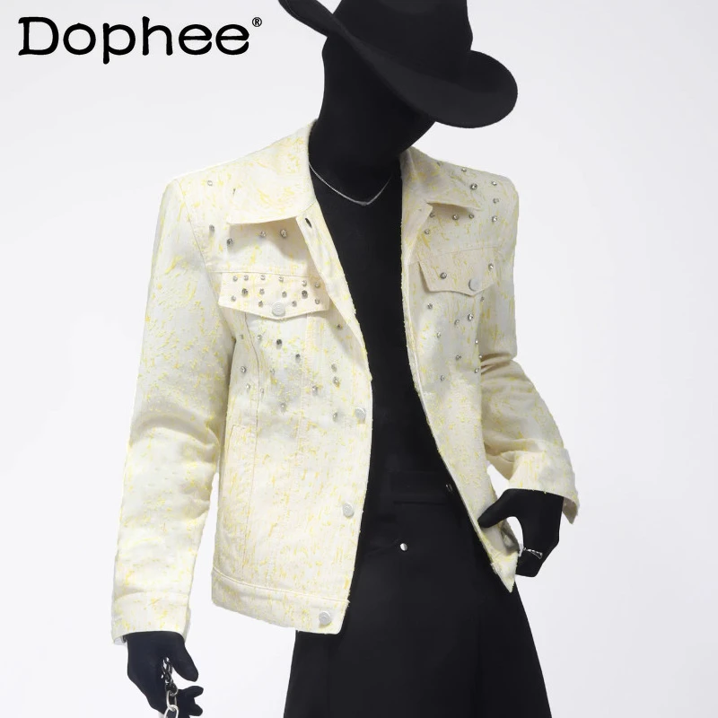 

Men's 2025 Autumn New Fashion Coats Diamond-Studded Long-Sleeve Chic Jackets Short Style Padded Shoulder Trendy Versatile Jacket