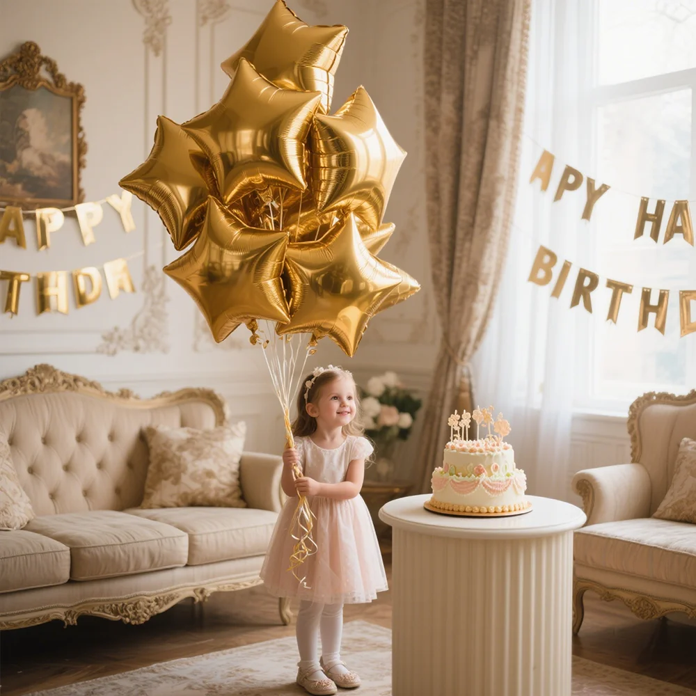 

6/12pcs 18inch Star Foil Balloons Colorful Ribbon Children Toy Gift 1st Birthday Party Wedding Decoration kid Globos Baby Shower