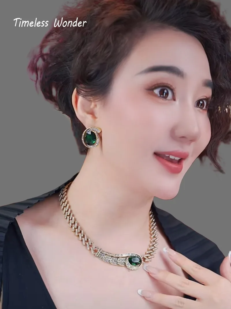 

Timeless Wonder Fancy Crystal Zircon Geo Wings Necklace N Button Earrings Women Designer Fine Jewelry Set Trendy Rare Top 7524