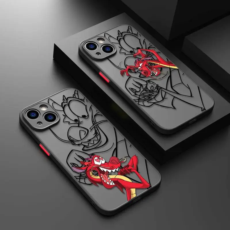 Disney Mushu Mulan Chinese Dragon Matte Phone Case for iPhone 15 14 13 Pro Max 12 11 Mini XR XS X 8 7 6 Plus Frosted Cover