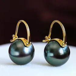 Luxurious S925 Sterling Silver Top Quality Big Dark Green Tahiti Style Shell Pearl Earrings For Women's Jewelry Free Shipping