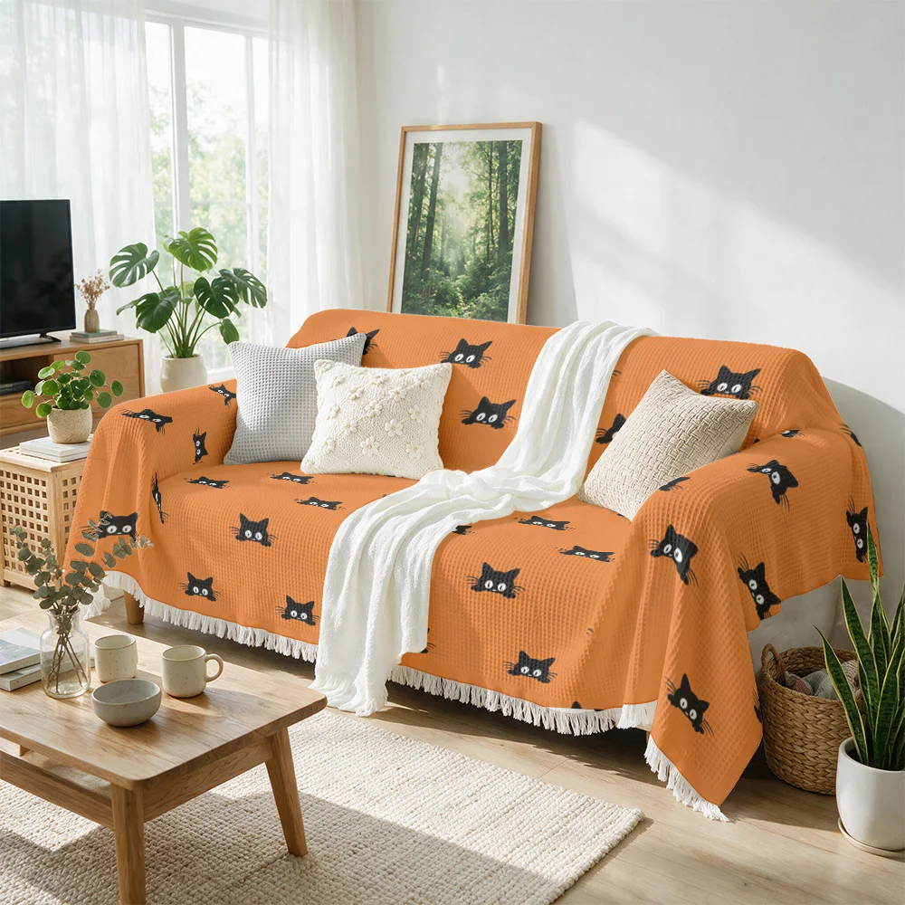 Plush Orange Cat Print Throw Blanket for Sofa Couch Throw Cover Cozy Knit Living Room Decor Gift Ideas Home Accent
