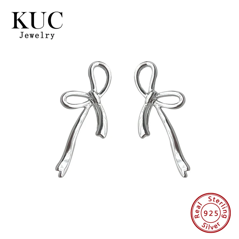 

Hot Sale 925 Sterling Silver Fine Jewelry 18K Gold Plated Girls's Earrings Trendy Chic Cute Large-sized Bow Knot Stud Earrings