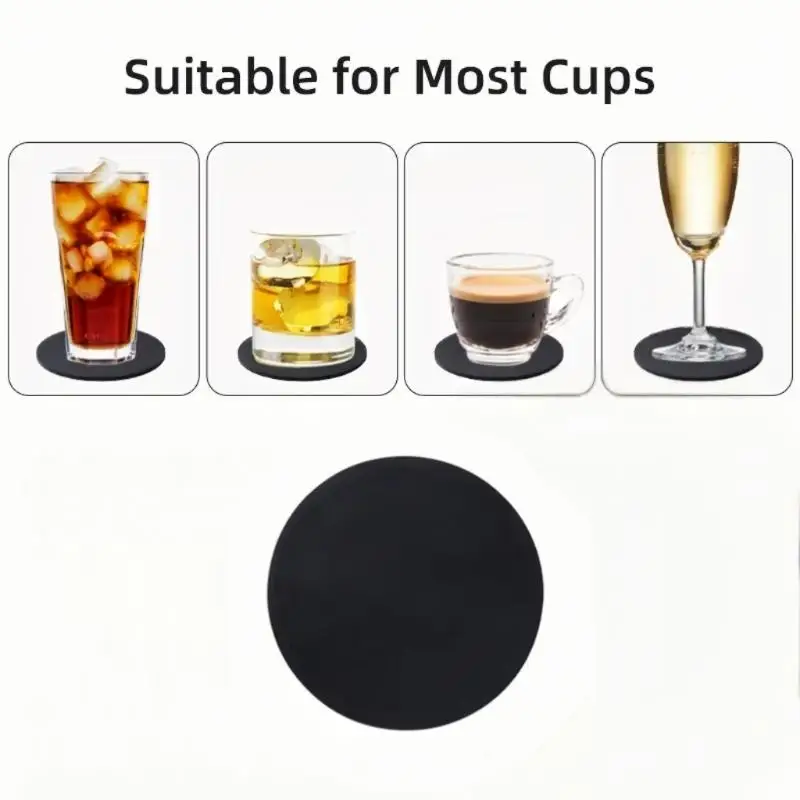 1Pc Non Slip Round Silicone Drink Coasters Black Cup Coaster For Hot And Cold Beverages Drinks - Anti Stain And Heat Resistant..