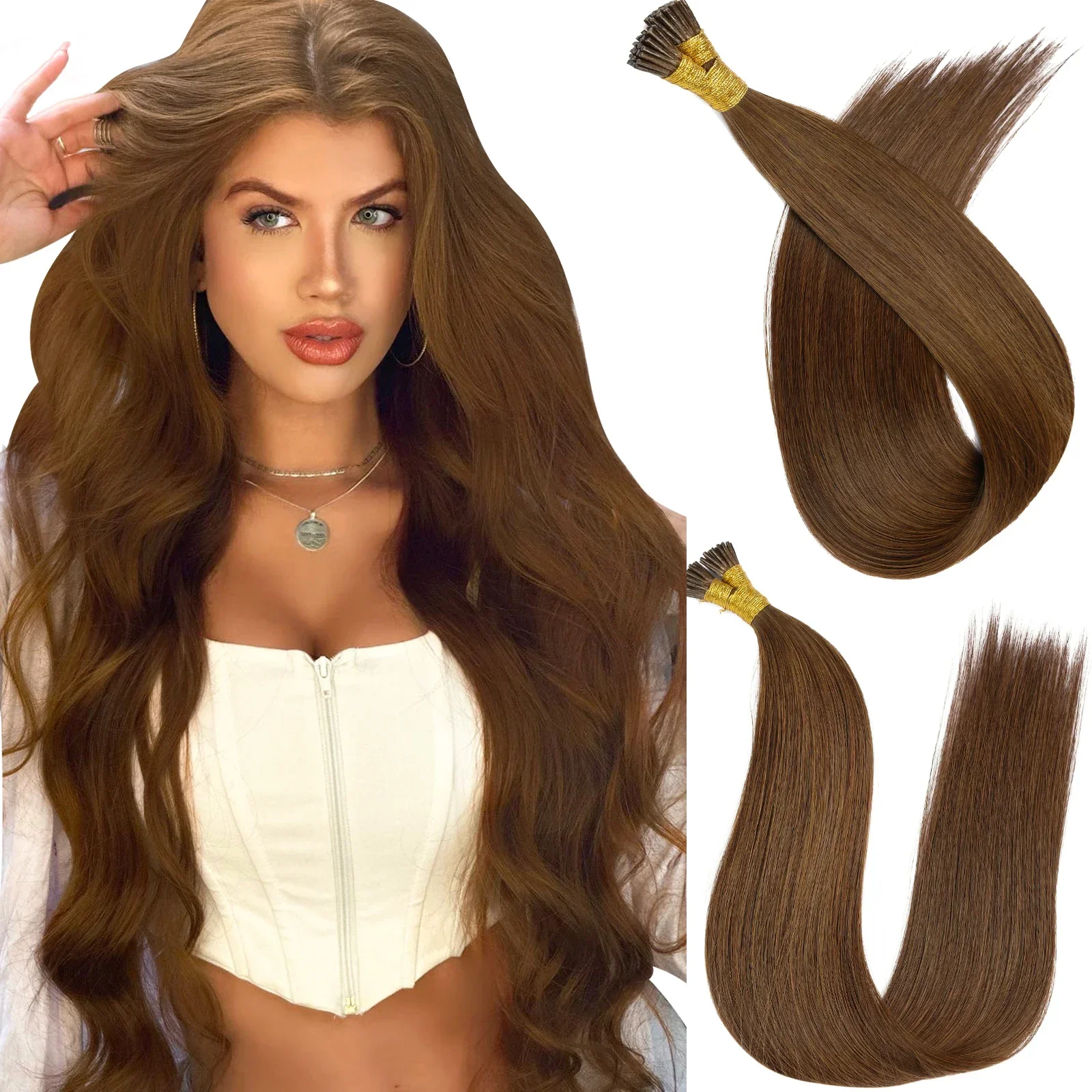 100% Real Straight I Tip Hair Extensions Capsules in Human Hair Fusion Natural Vietnamese Keratin Pre-bonded Blonde Hair Bundles