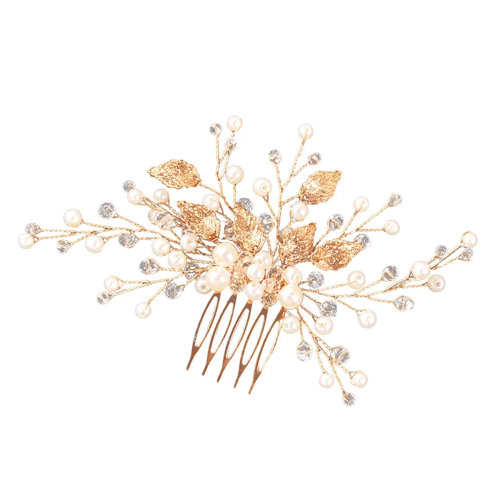 

Wedding Hair Accessories Zinc Alloy Combs Women Leaf Golden Bridal Headpiece Lightweight Comfortable Elegant Design Hairstyle