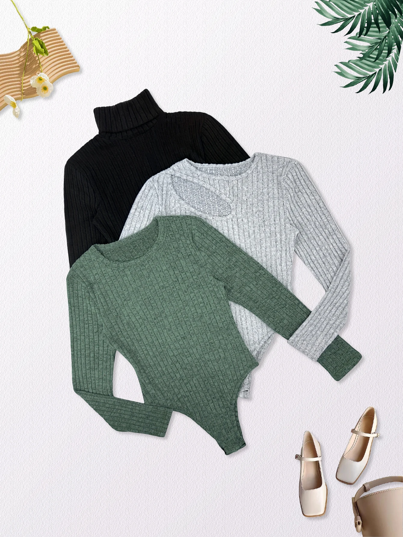 

European and American autumn and winter solid color casual tights tops three-piece set