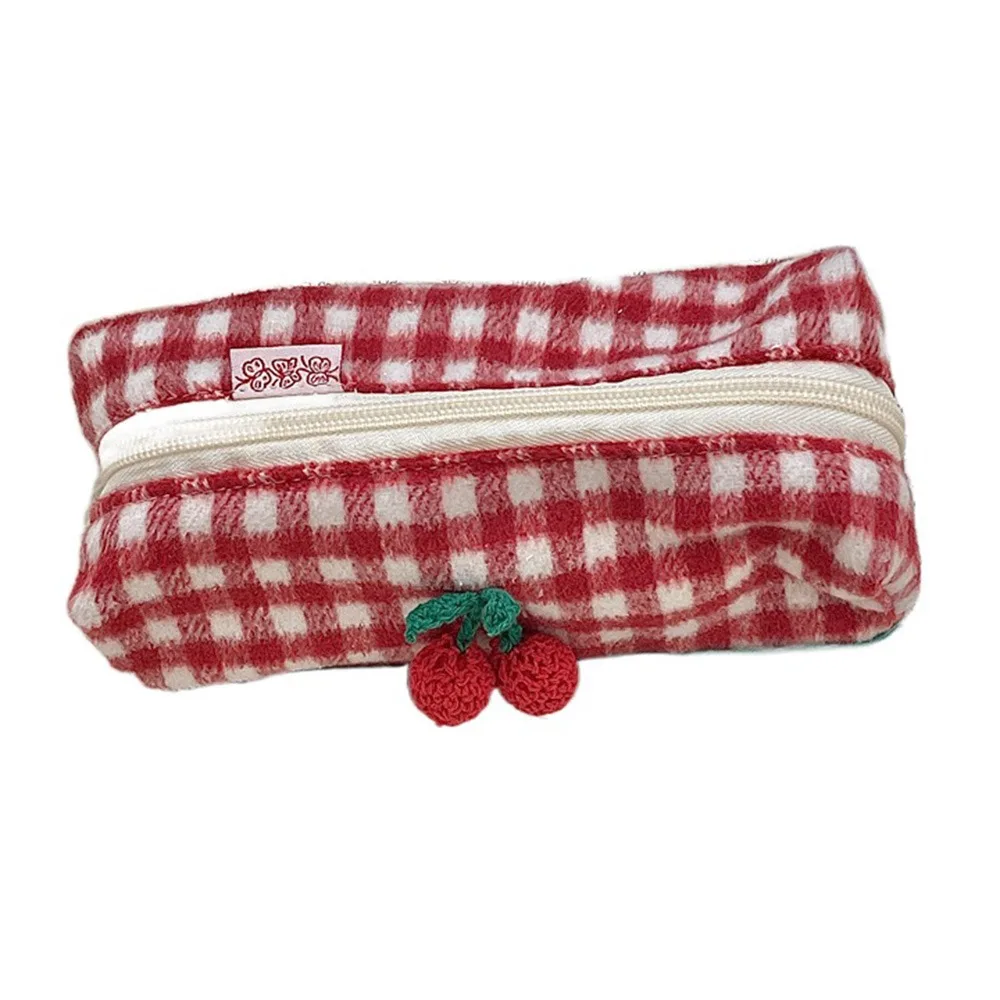 

Korean Style Plaid Pencil Case Cute Soft Cosmetics Zipper Bag Large Capacity Simple Travel Toiletry Pockets Student