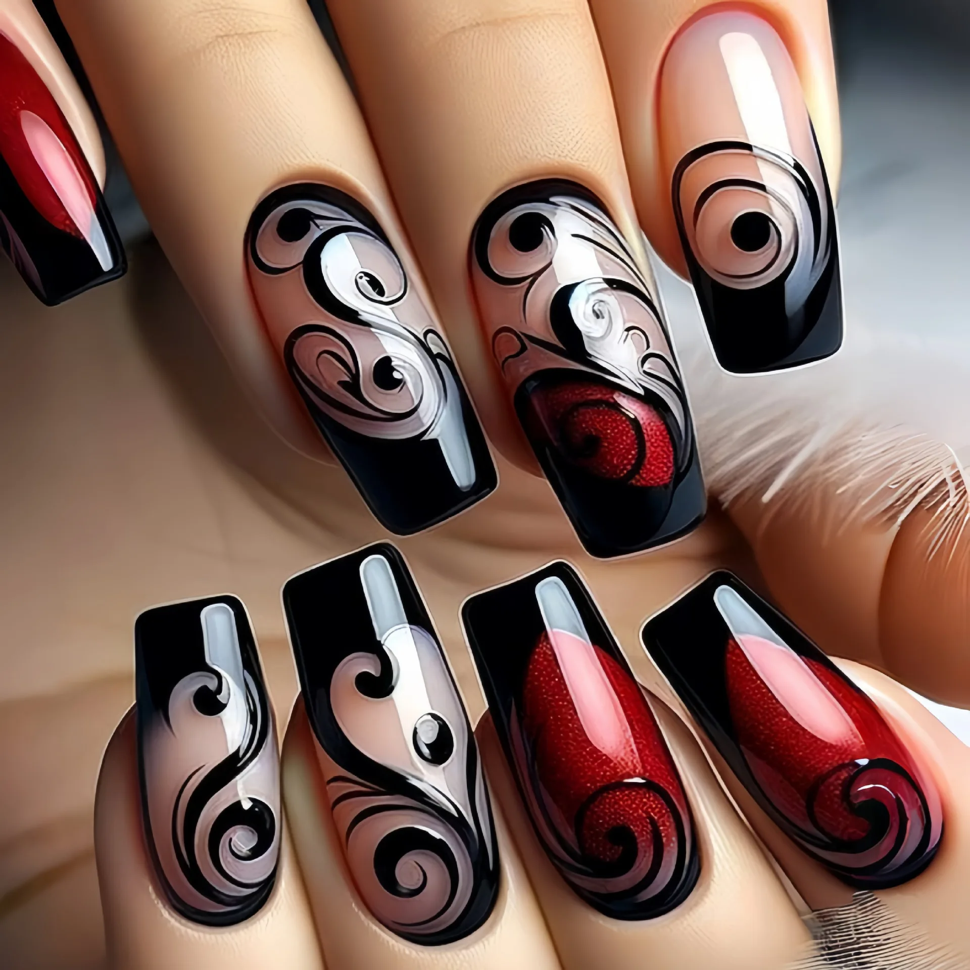 24pcs/set Fake Nails Short Middle Ballet Square Nail Tips Dreamy Colors Flowers Clouds Forest Design Press On False Nails Art
