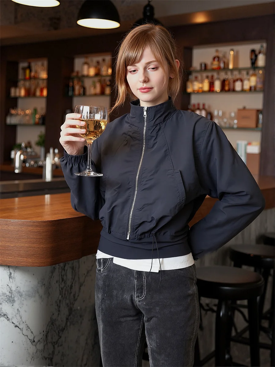 

Cropped Pleated Zipper Jackets Double Sided Demi-Season Jacket For Women Winter Anti-Punching Puffer Commuting Hottie Elegant OL