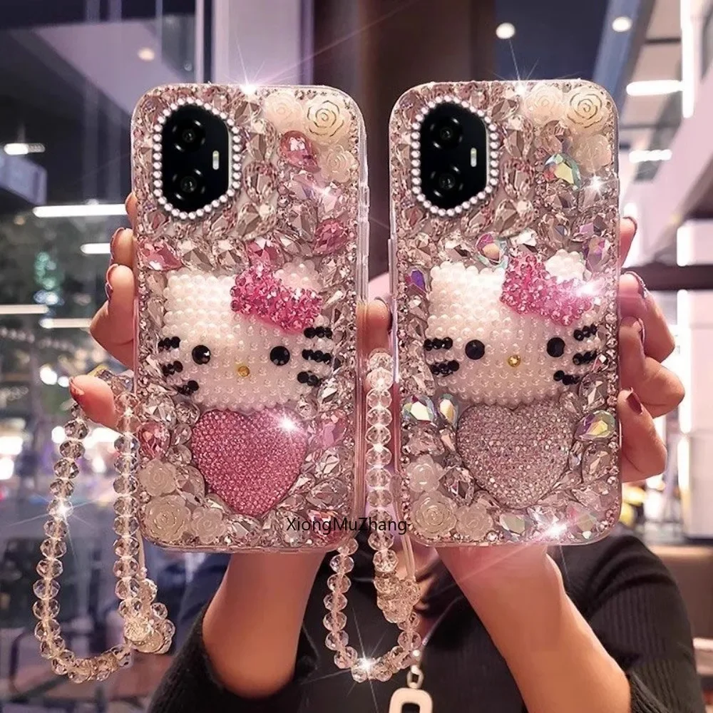 

Cartoon Hello Kitty Case for Google Pixel 9 8 7 8A 7A Pro XL Sanrio Bow-knot Glitter Phone Cover for Google Pixel 3A XL 4A 5A 6A