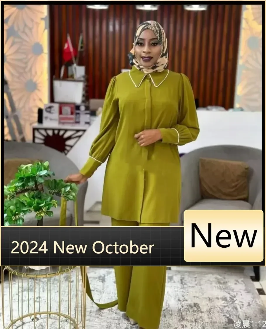 

Customized Dashiki African Clothes for Women Autumn African Long Sleeve V-neck 2 Piece Top Long Pant Matching Sets Africa Clothi