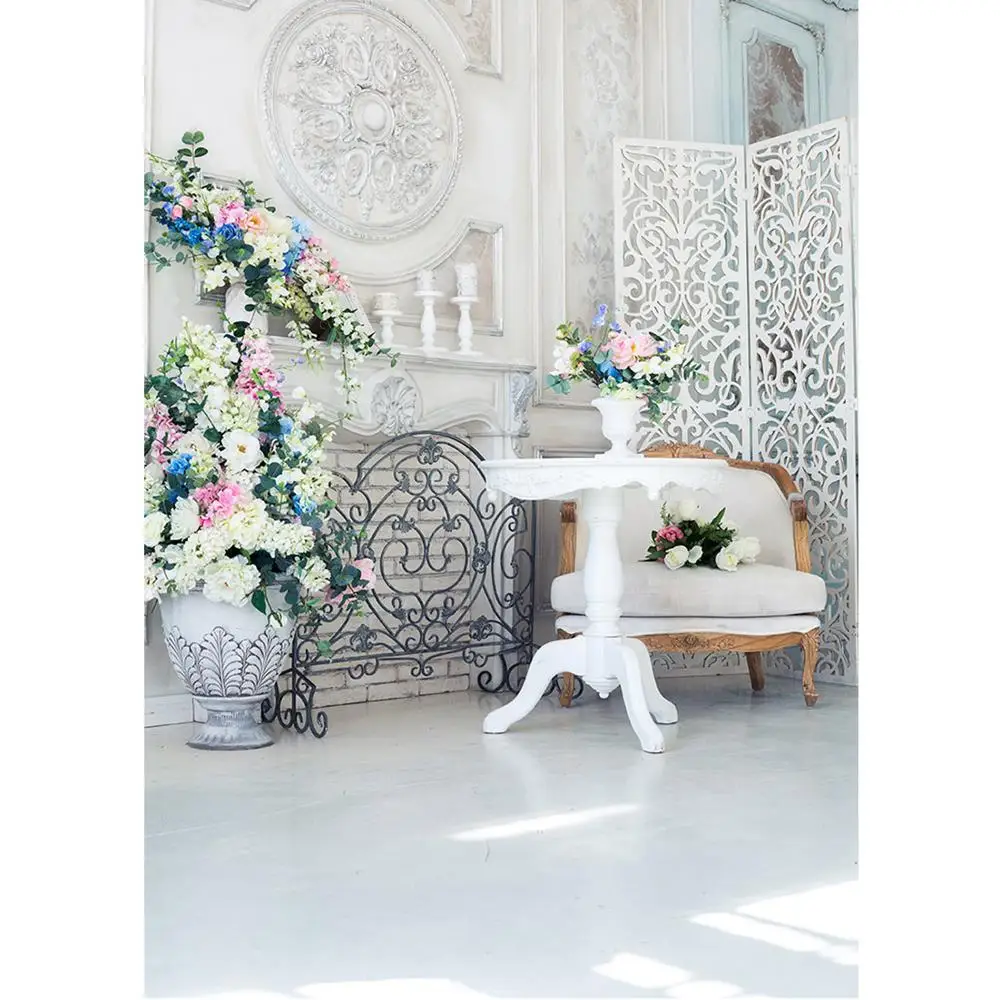 Blanc salon canapé fleurs photographie fond pour vinyle tissu toile de fond pour enfants bébé Portrait Photocall Photo Studio