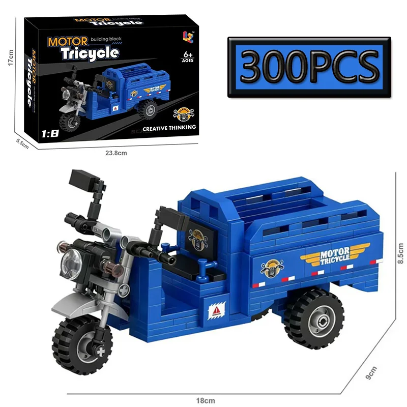 

MOC 300PCS Blue 1:8 Three Bounce Motorcycle Simulation Model Vehicle Building Blocks Truck Car Ornament Puzzle Toy Birthday Gift