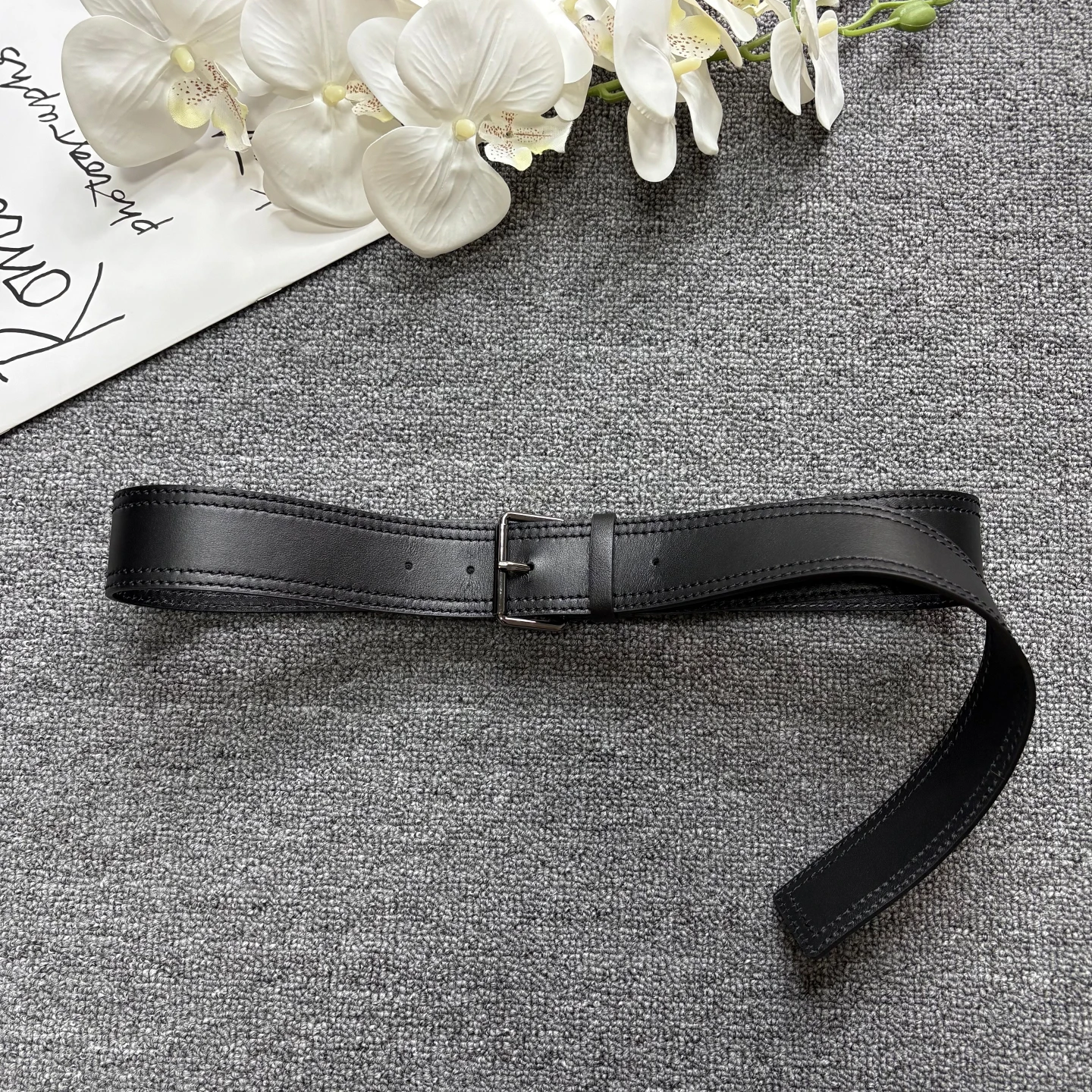 

Black buckle soft leather top layer cowhide waist belt for women, long knotted waistband, genuine leather simple casual belt