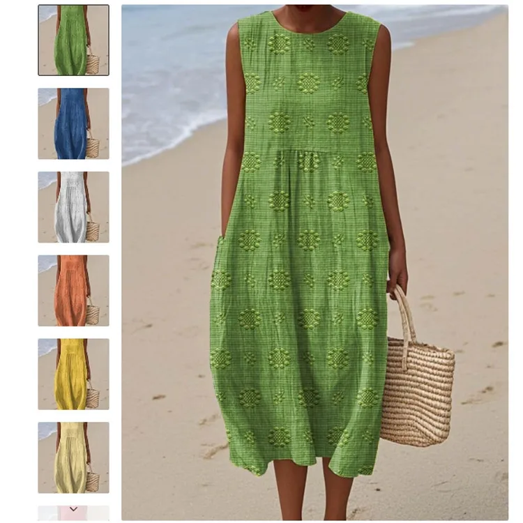 

Mid Length Dress Women Dresses A Line Vestidos Round Neck Sleeveless Elegant Splice Y2k Streetwear Casual Loose Work 2025