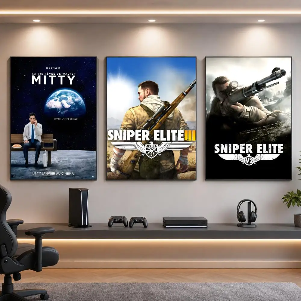 Game S-Sniper Elite Tactical Shooter Poster HD Removable Wall Art Gift Bedroom Lounge Dorm Office Gaming Cafe Bars