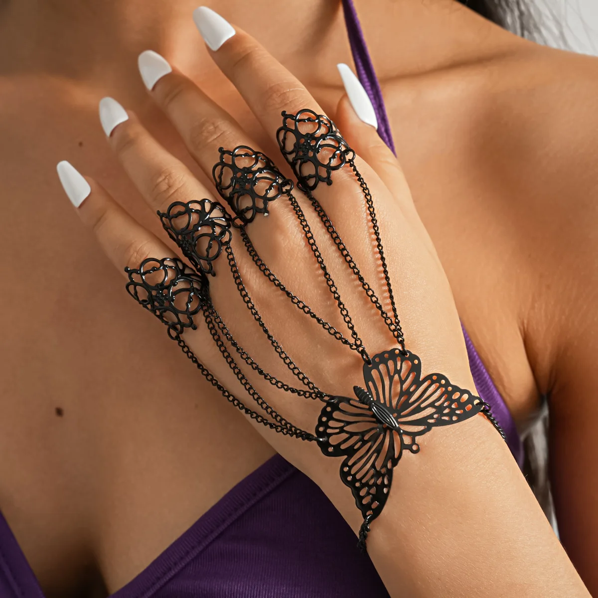 Ornate Filigree Hand Chain With Finger Claw Covers Bohemian Finger Bracelets Hand Chain For Belly Dance And Themed Cosplay Event