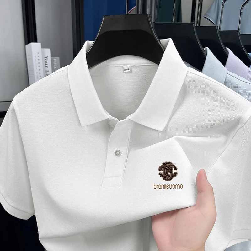 

Men's 100% Cotton High-End Brand Lapel Polo Shirt Solid Color Summer Business Casual Breathable Short Sleeved T-Shirt Men's Wear