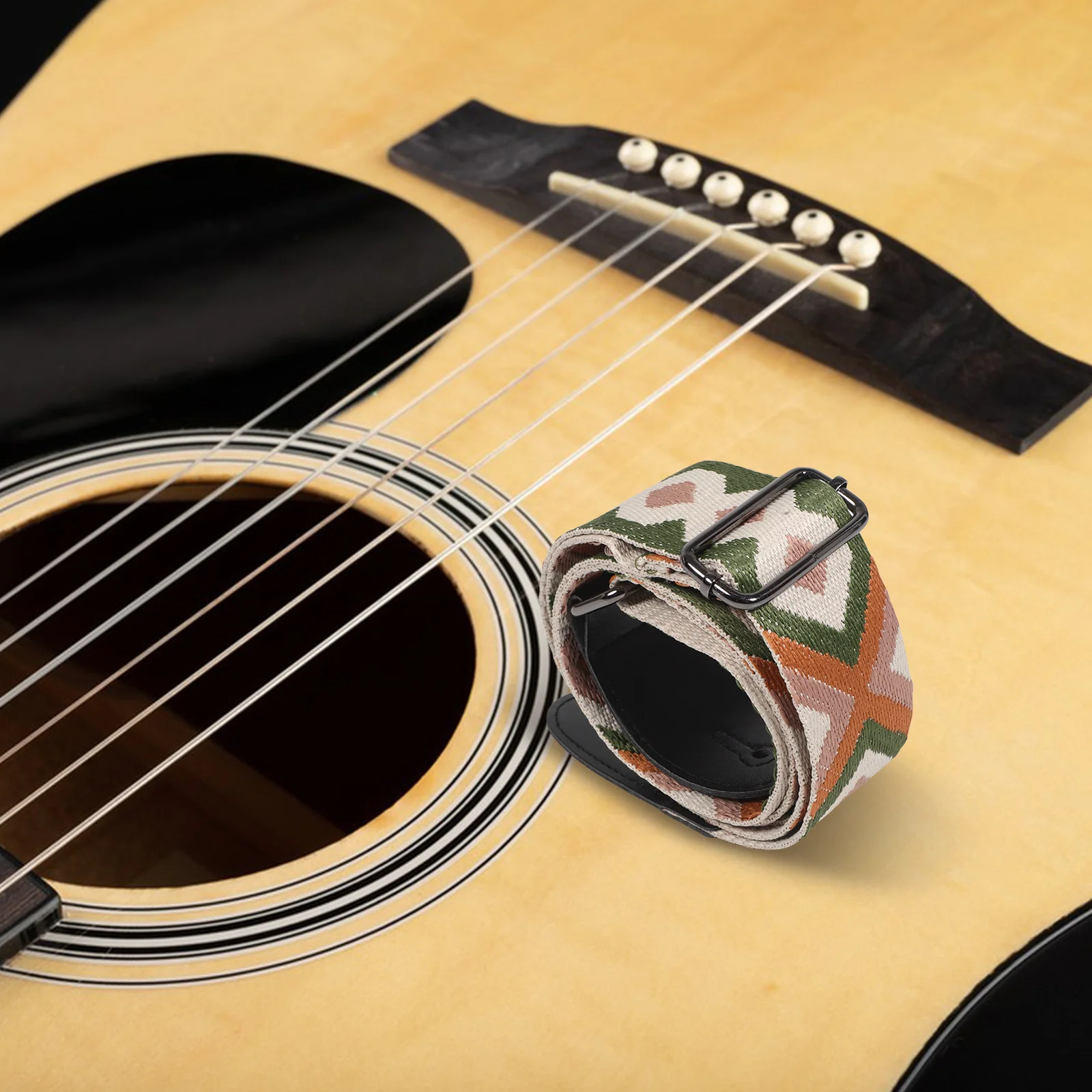 

Adjustable Boho Guitar Strap Embroidered Vintage Wide Shoulder Replacement for Acoustic Electric Bass Guitar Shoulder Strap