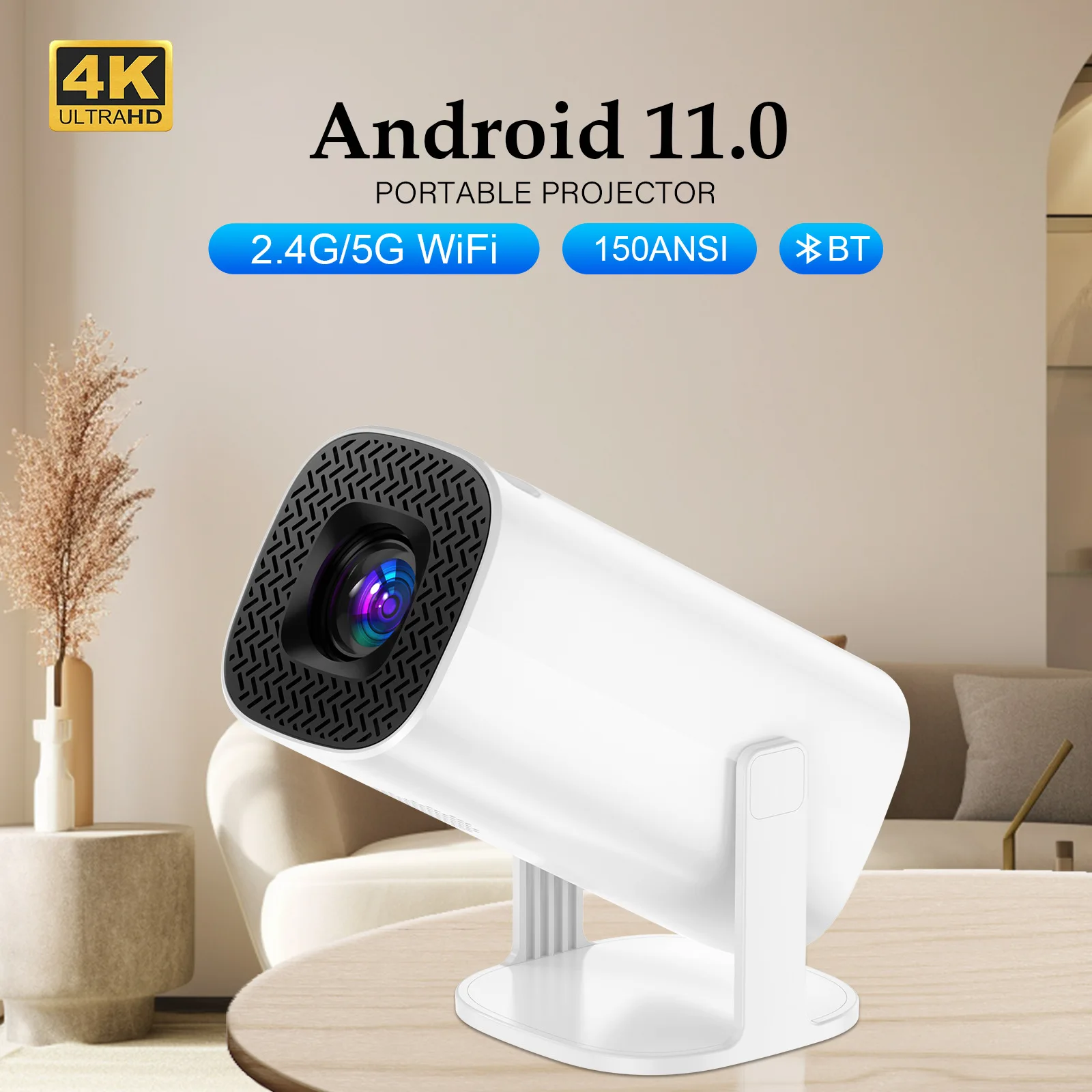 HY300+ 2024 Neuer 4K Android 11 Dual Wifi6 200 ANSI Allwinner H713 BT5.0 1080P 1280*720P Heimkino Outdoor tragbarer Projektor