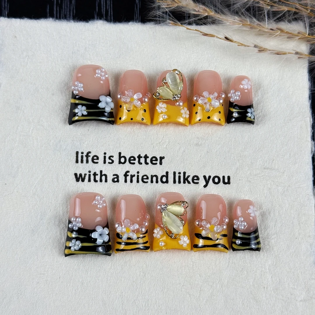 10pcs high-end Luxury-luxurious style design, hand-painted zebra pattern, three-dimensional carving, butterflies, fine glitterin