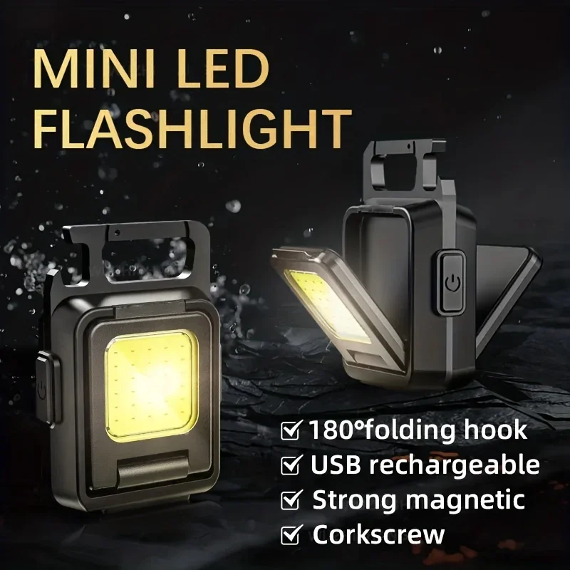 

Keychain Light Mini COB Flashlight USB Rechargeable Work Lights Emergency Light Torch for Fishing with Magnet Built-in Battery