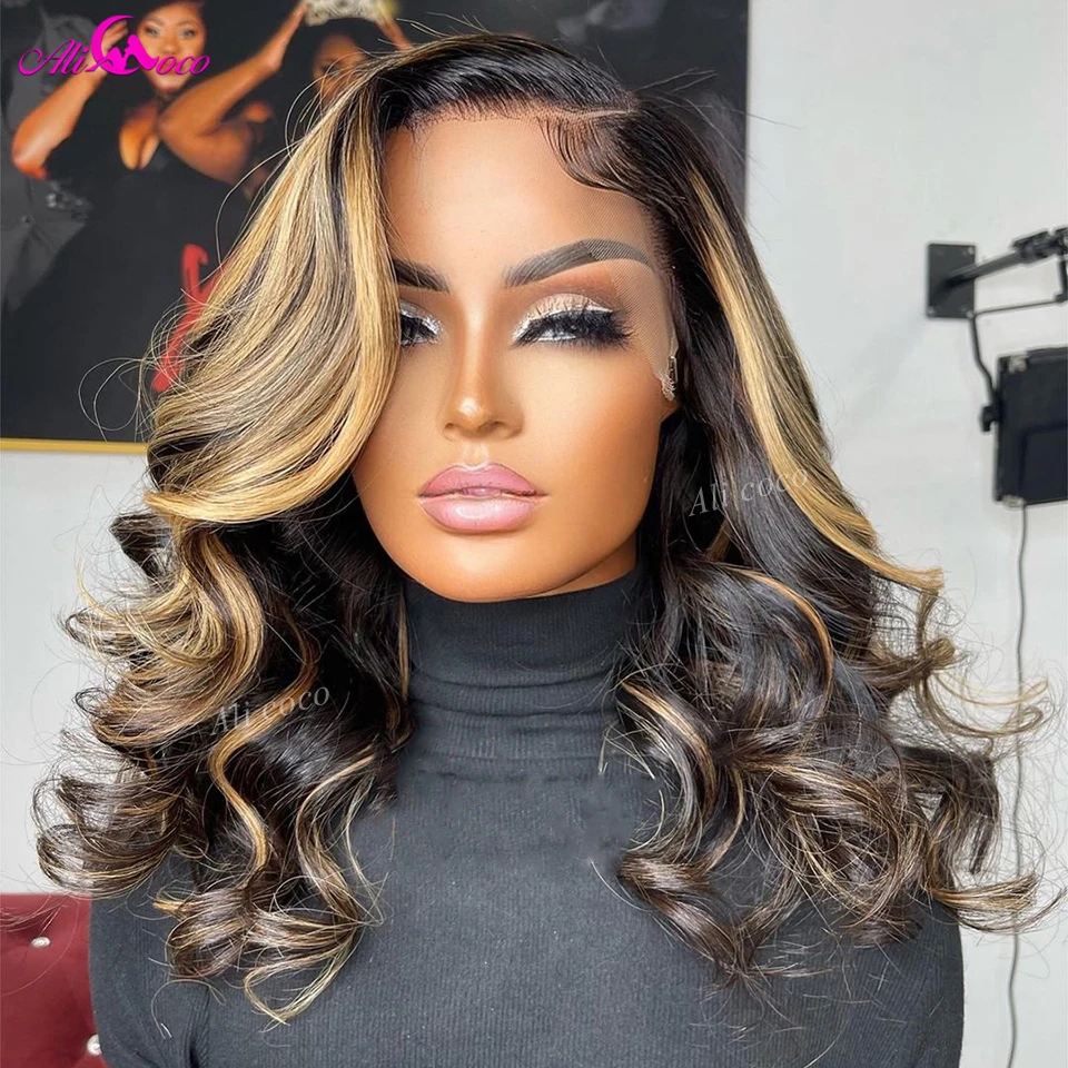 

P1B 27 Colored Body Wave Bob Wigs 13x4 Lace Front Wigs Transparent Lace Frontal Wig Highlight Blonde Human Hair Wigs For Women