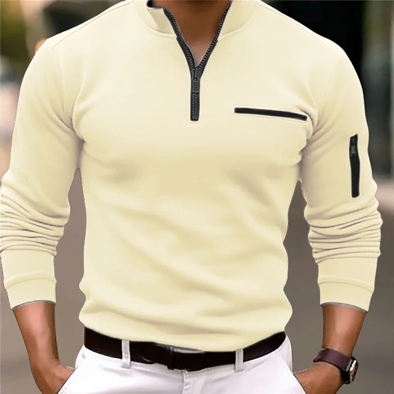 Fashion Brand Luxury Men Zipper Polo Shirt Mens Golf Sport Slim Fit Casual Plain Korean Solid Color Long Sleeve Tops Clothing