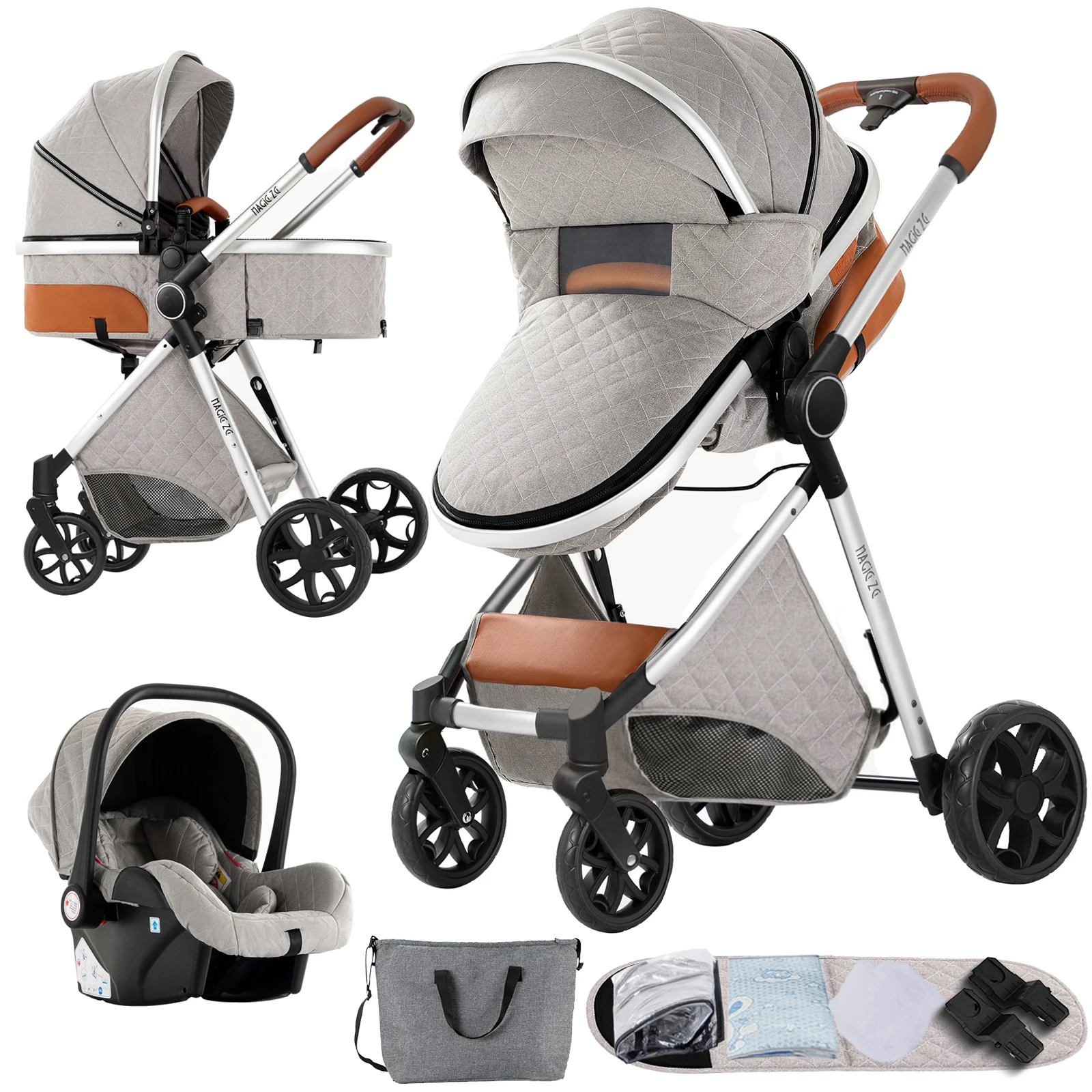 Luxe 3-in-1 kinderwagen reissysteem met autostoel Babykinderwagen Veilige kinderwagen Gladde wielen Comfortabele rit Winter