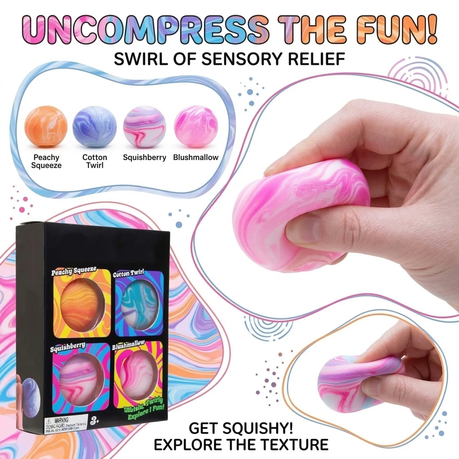 

4pcs Colorful Decompression Toy Daily Stress Anxiety Relieving Soft Ball Toy Funny Slow Rising Squeezed Sensory Fidget Toy