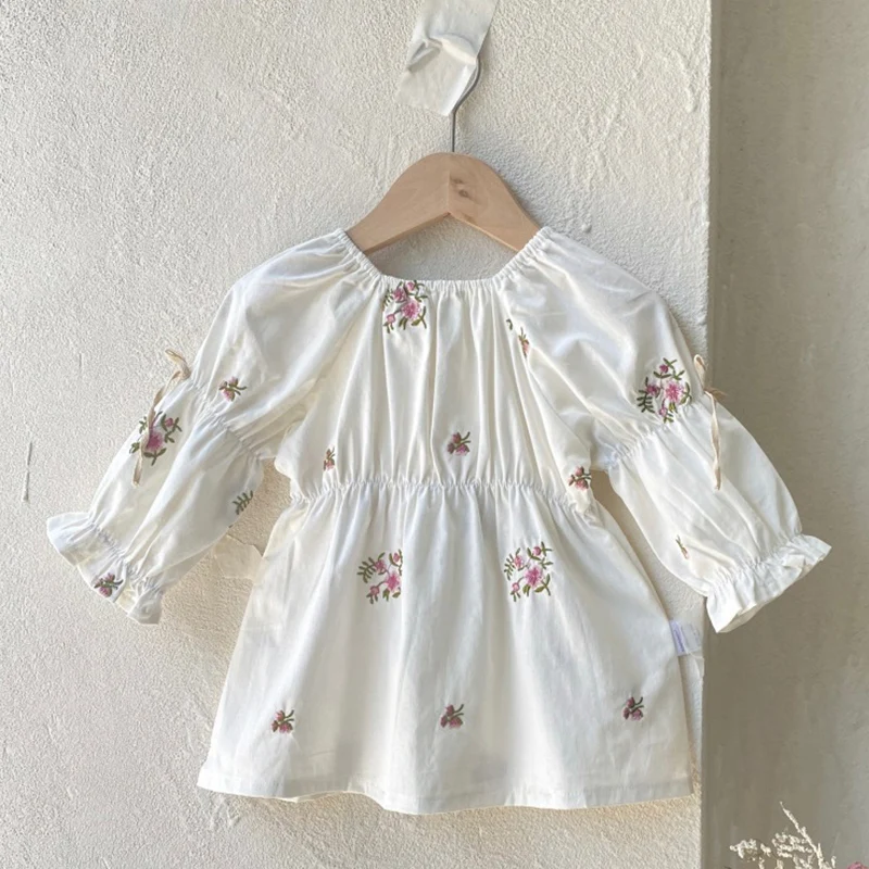 2024 New Autumn Sister Clothes Infant Baby Girls Party Dress Long Sleeved Embroidery Toddler Baby Bodysuits Kids Princess Dress